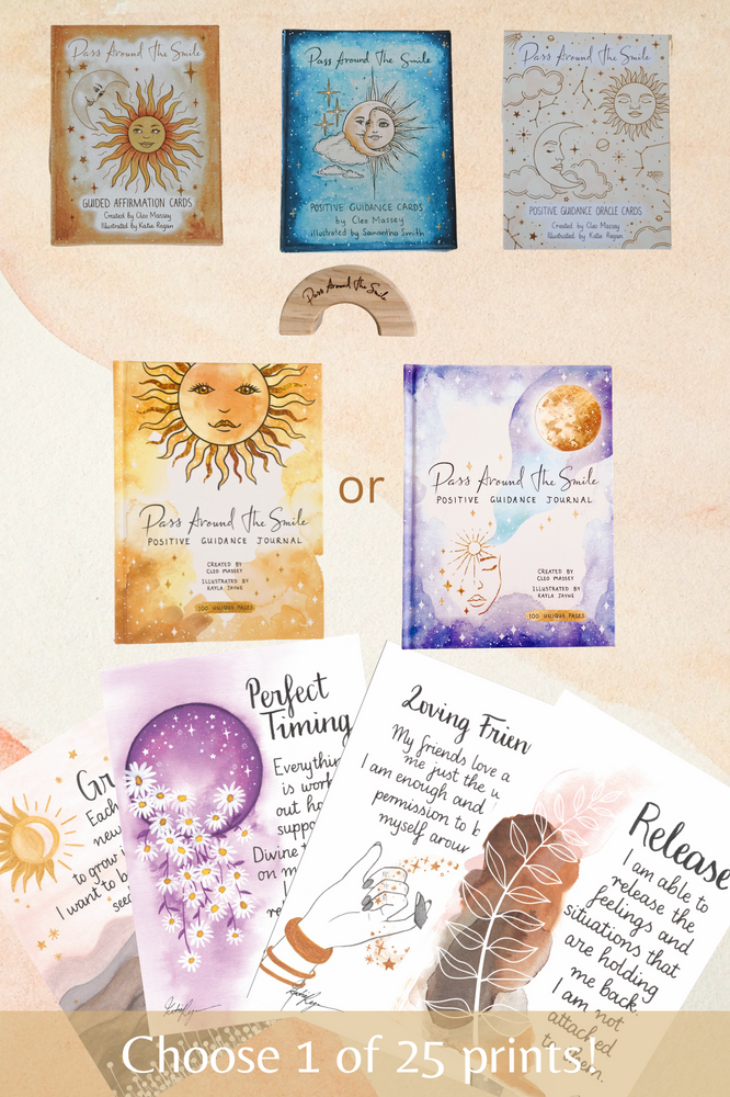 The Manifest Bundle ☀ Positive Guidance Cards + Guided Affirmation Cards + Positive Guidance Oracle Cards + Your Choice of Journal + Rainbow Card Holder + Print of Your Choice