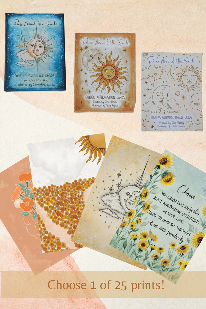 The Self Love Bundle ☀ Positive Guidance Cards + Guided Affirmation Cards + Positive Guidance Oracle Cards + Print of Your Choice