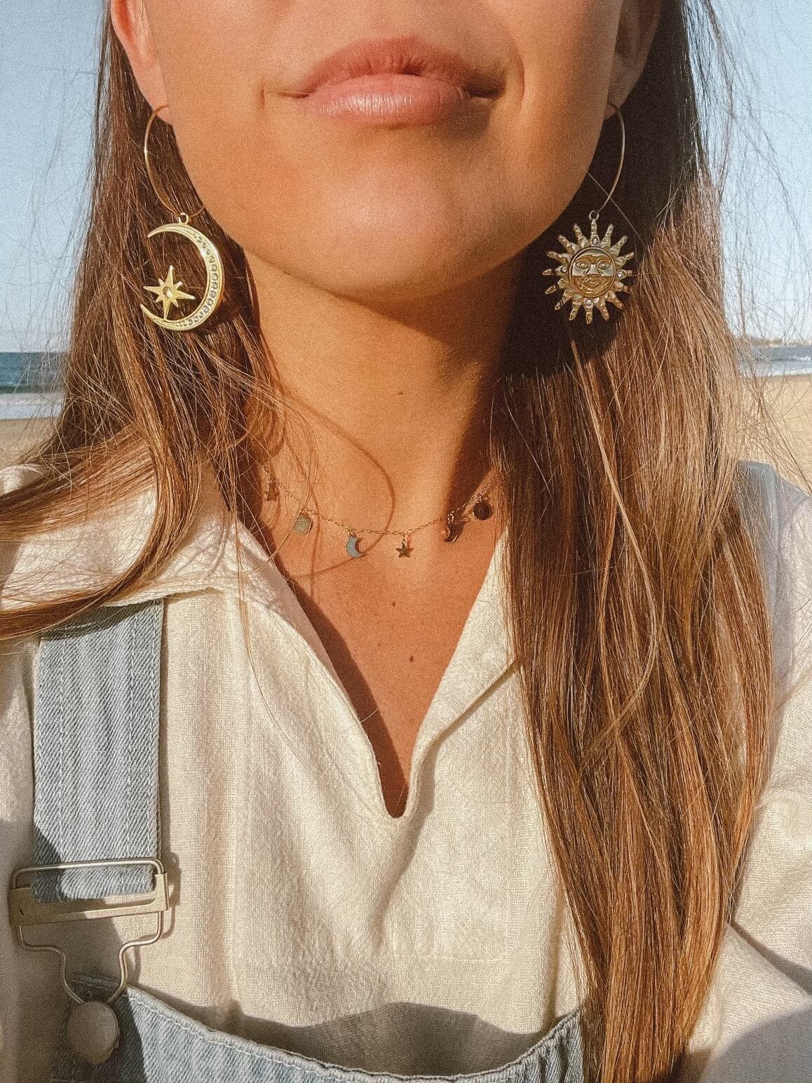 Sun and Moon Earrings, one moon, one sun, perfect for your boho outfit. Magical Jewellery. Boho Jewels.